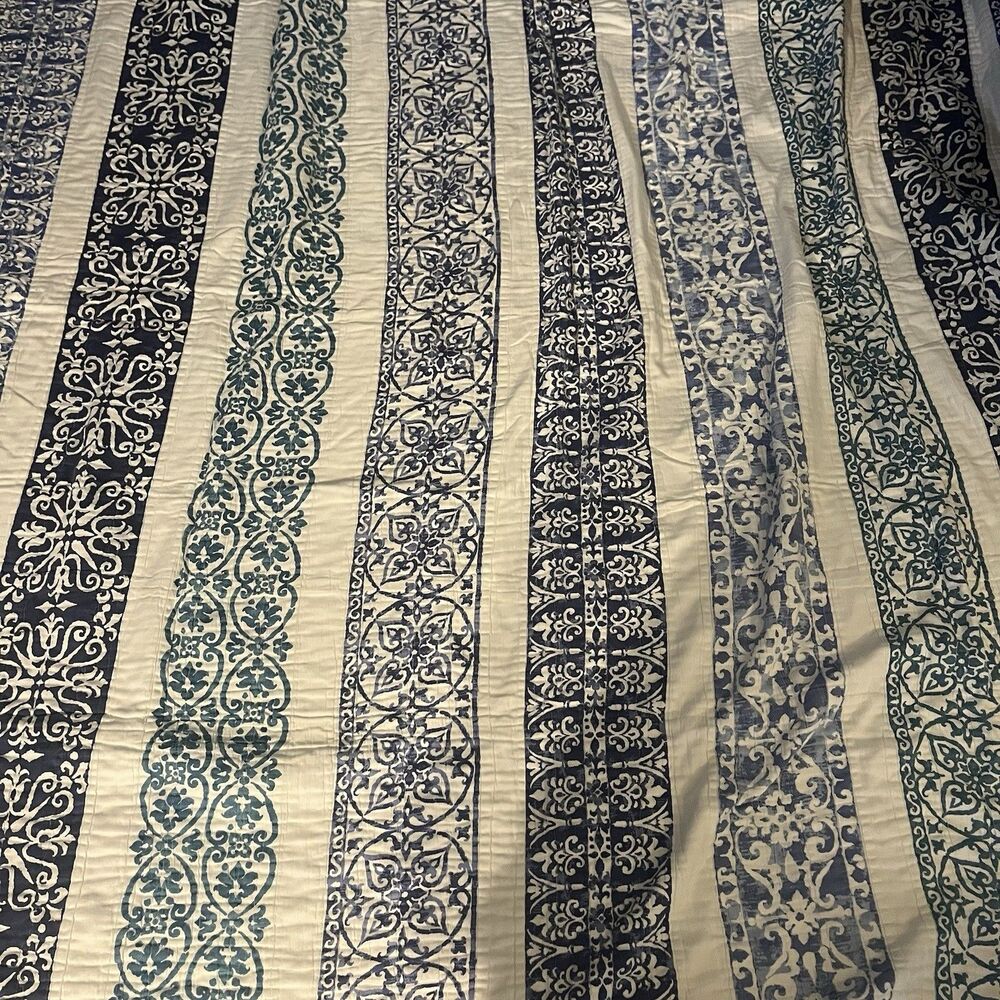 Garnet Hill Twin Bedspread Blue 100% Cotton Quilted Bedding Pillow Sham
